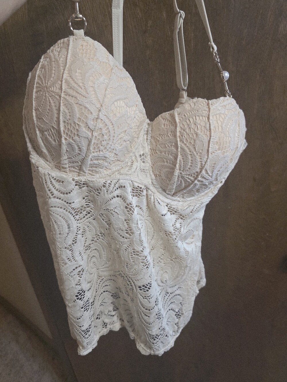 Cream Lace Tankini 2 Piece Swimsuit.